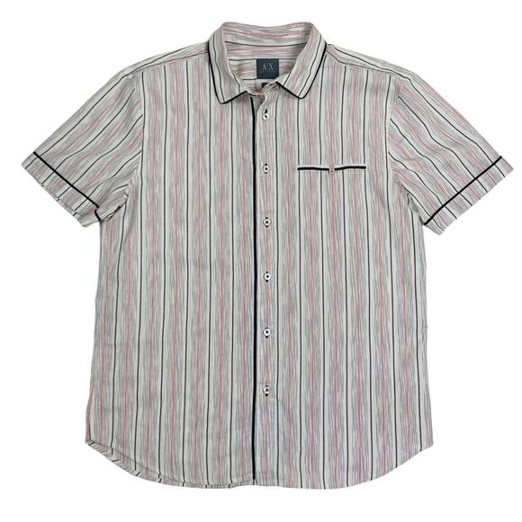 ARMANI EXCHANGE Striped Shirt Men's L Short Sleeve Normcore Boho Festival Light - Picture 1 of 10